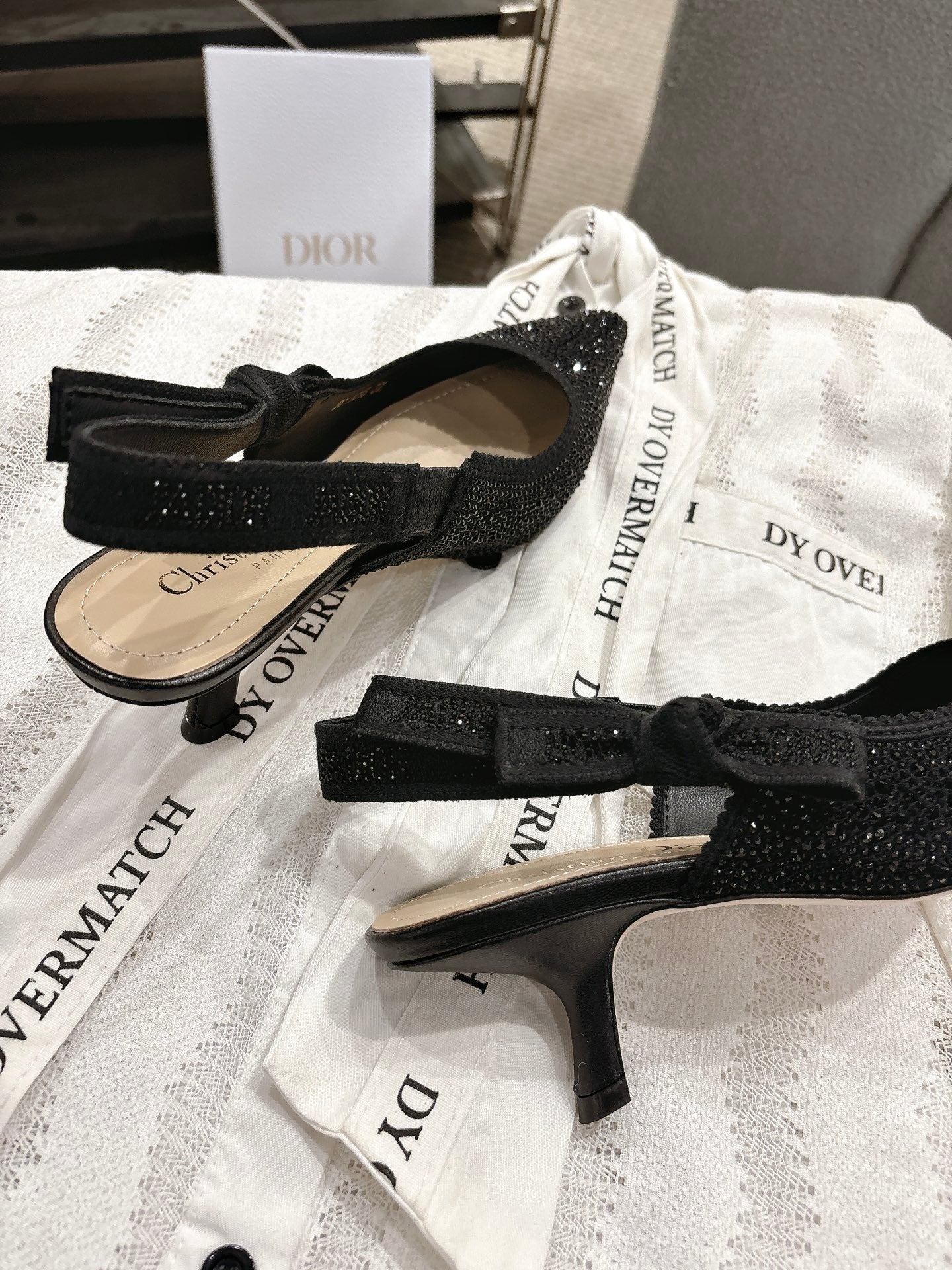 CD 25fw rhinestone kitten slingback heels