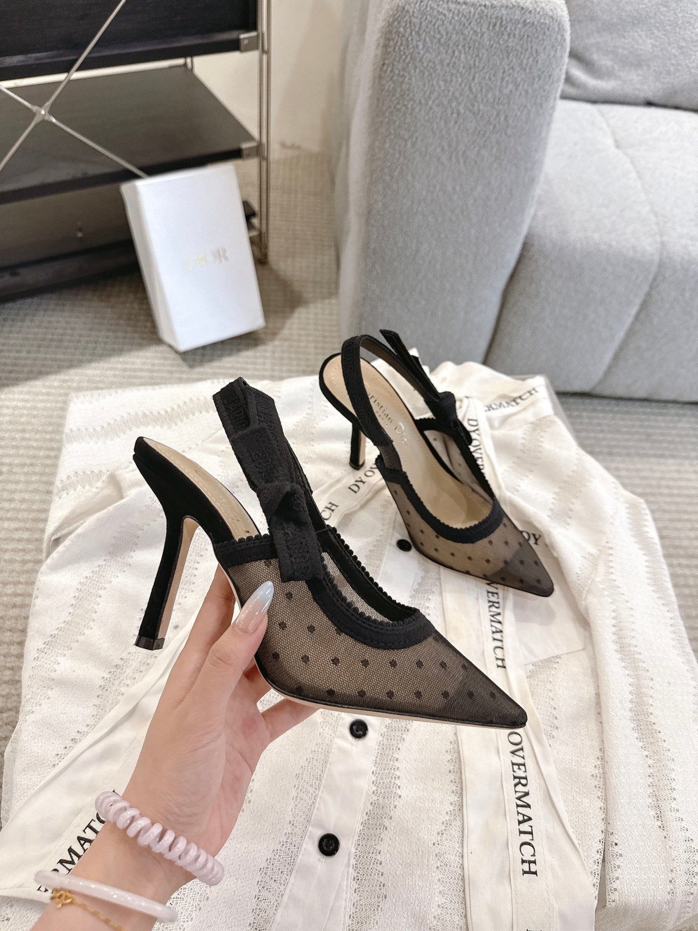 CD 25fw mesh slingback heels