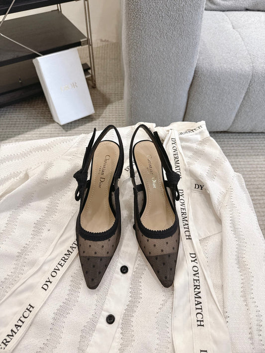 CD 25fw mesh kitten slingback heels