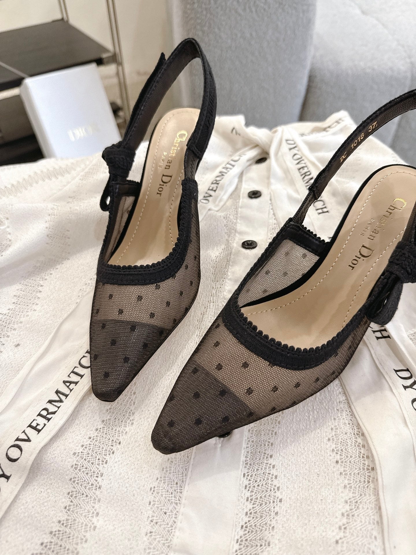 CD 25fw mesh kitten slingback heels