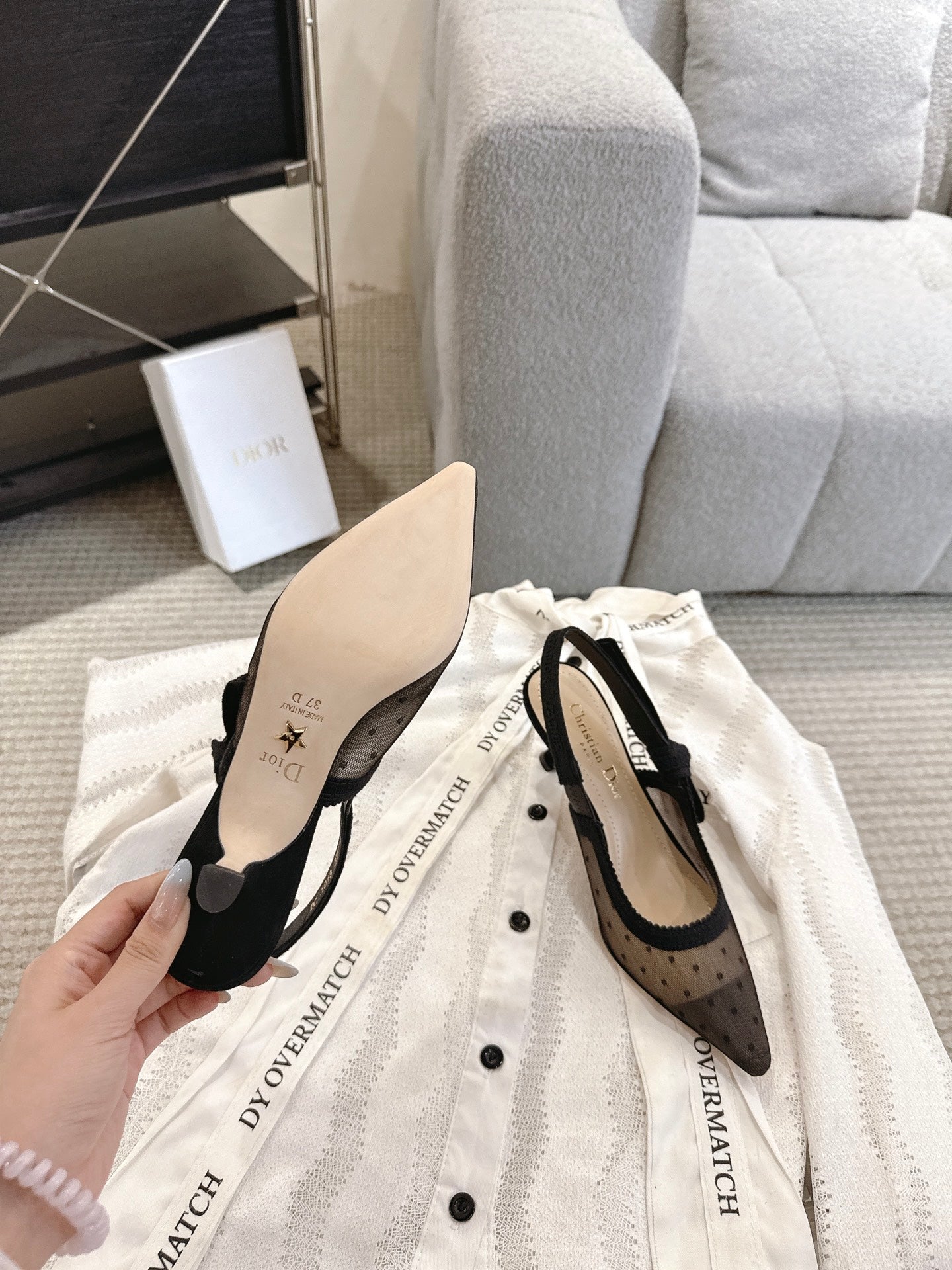 CD 25fw mesh kitten slingback heels