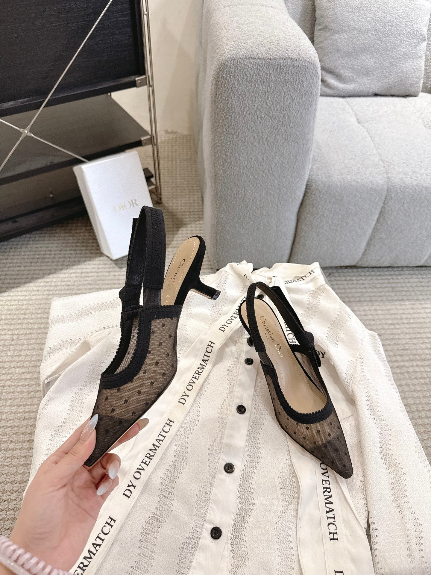 CD 25fw mesh kitten slingback heels