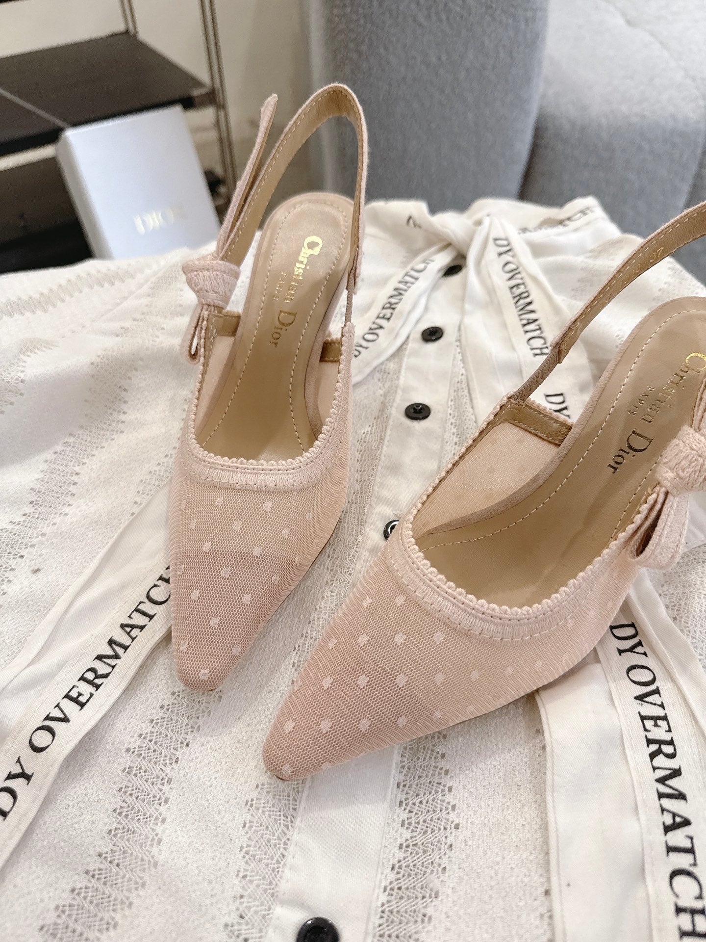 CD 25fw mesh kitten slingback heels