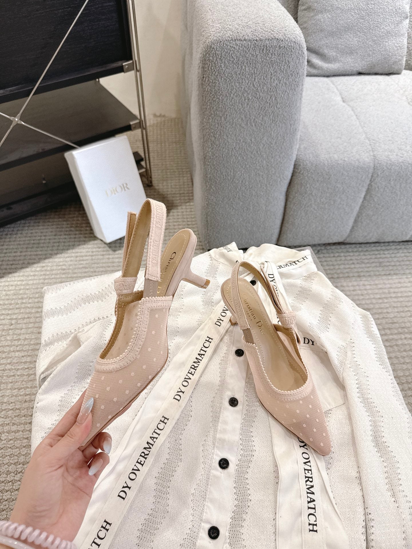 CD 25fw mesh kitten slingback heels