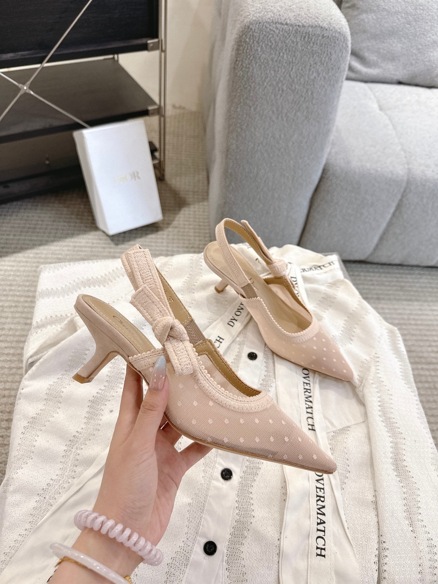 CD 25fw mesh kitten slingback heels