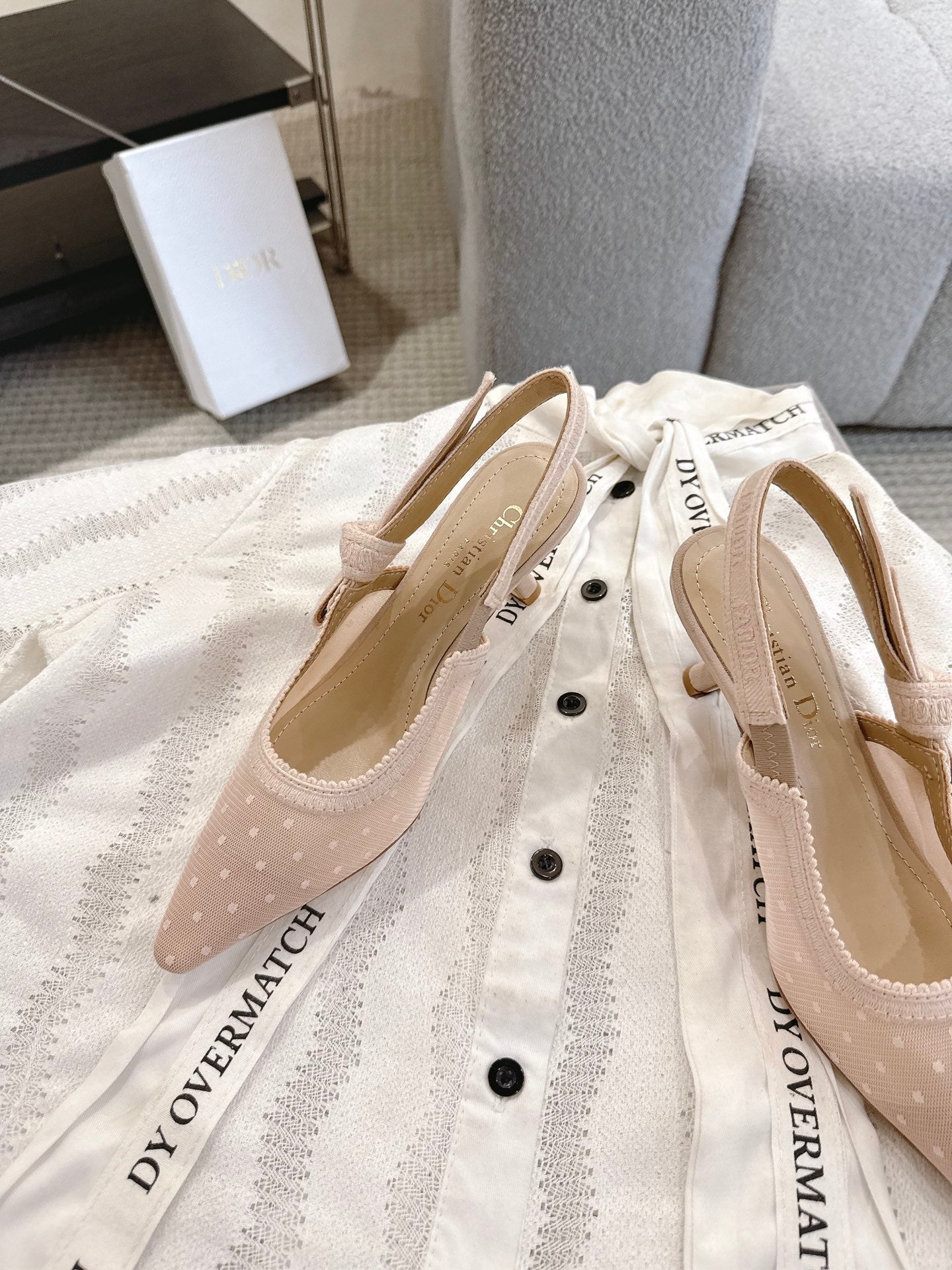 CD 25fw mesh kitten slingback heels