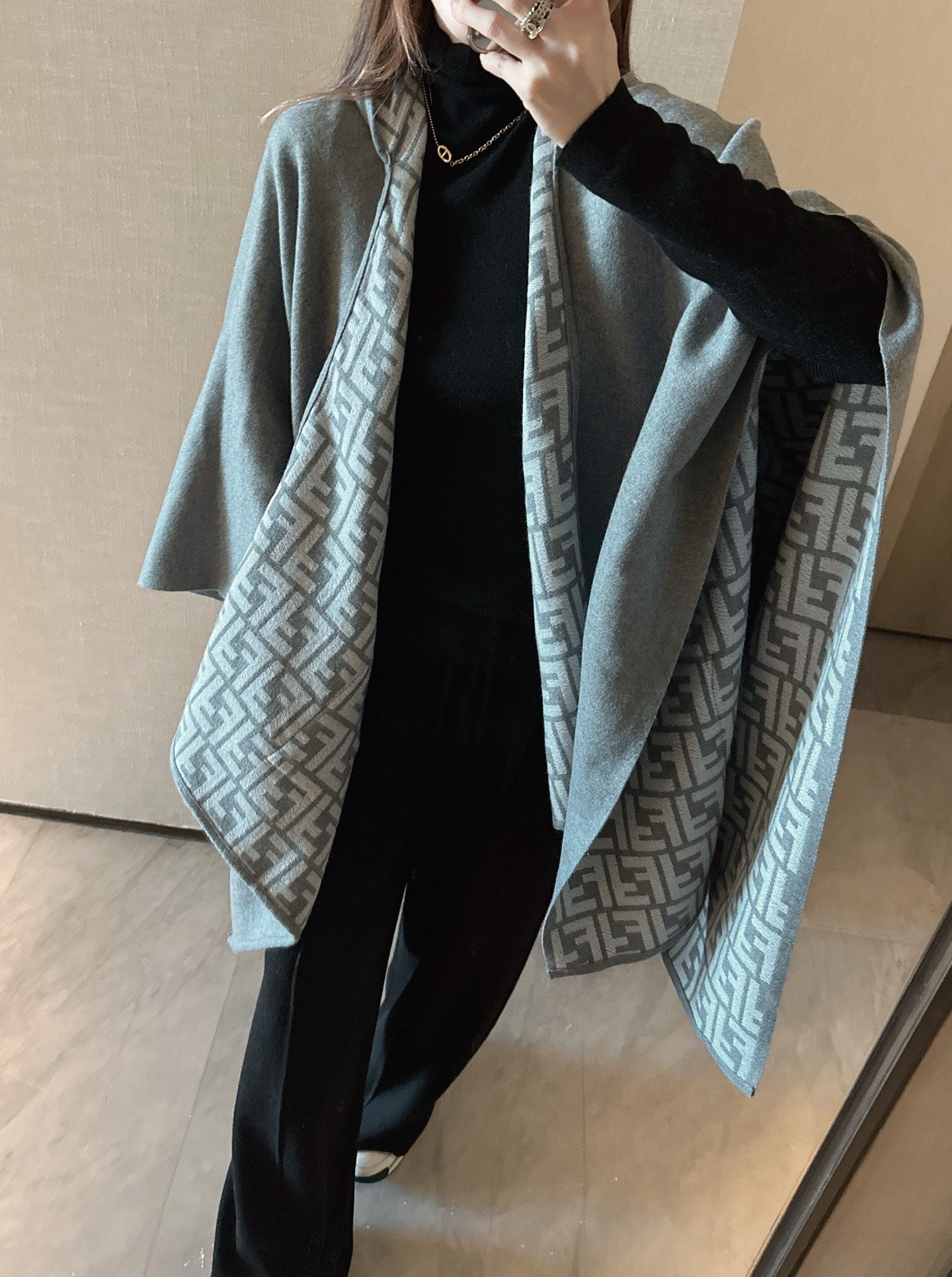 Fend NEW Wool Shawl Hooded Cape