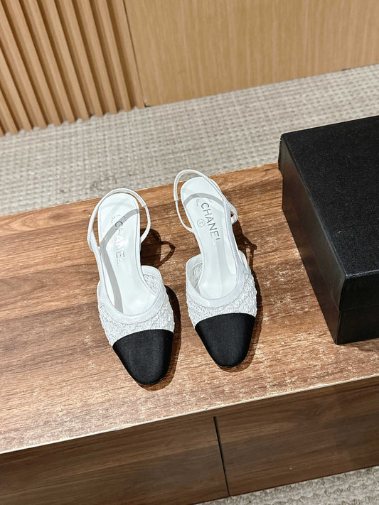 Chan 25fw lace slingback chunky heels