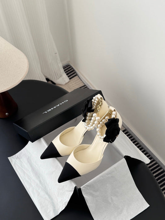 Chan 25fw pearl chain stilettos pumps