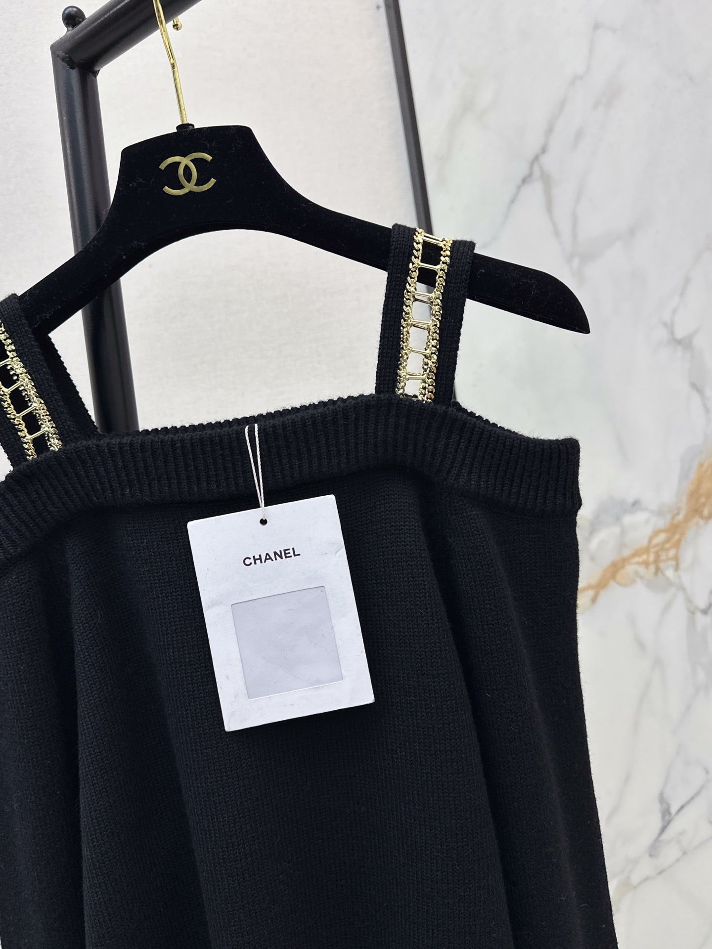 Chan NEW Chain-link openwork off-shoulder cashmere sweater