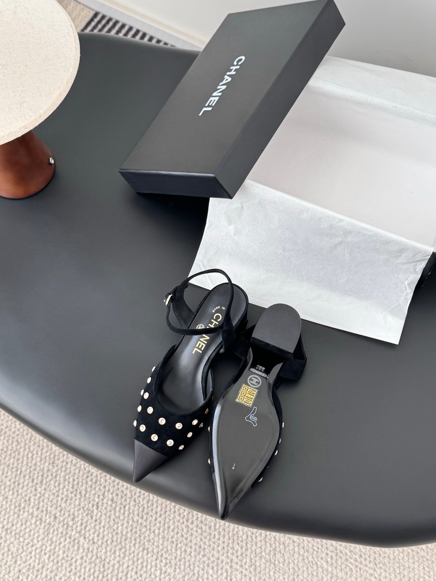 Chan 25fw rhinestones slingback sandals