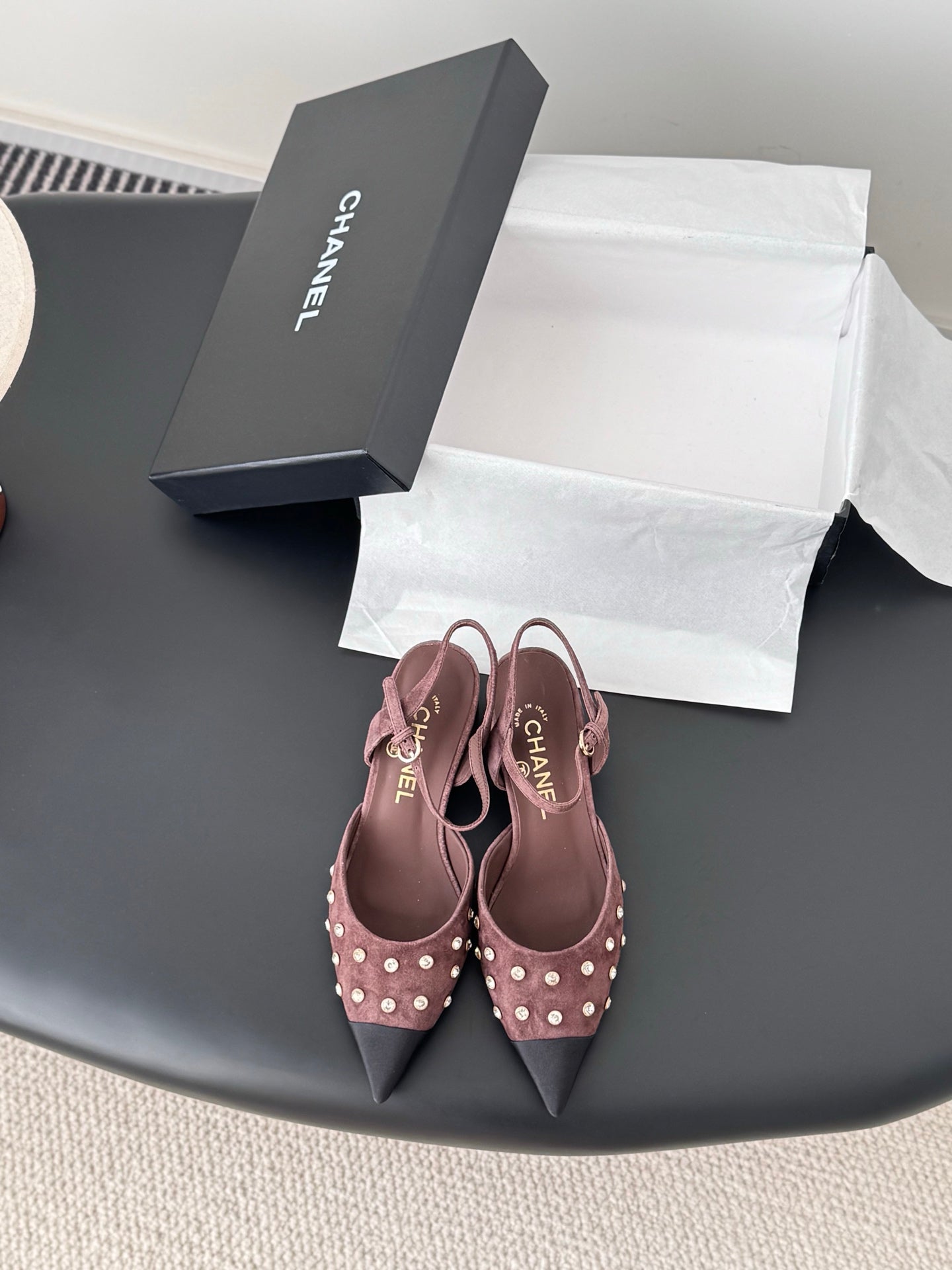 Chan 25fw rhinestones slingback sandals