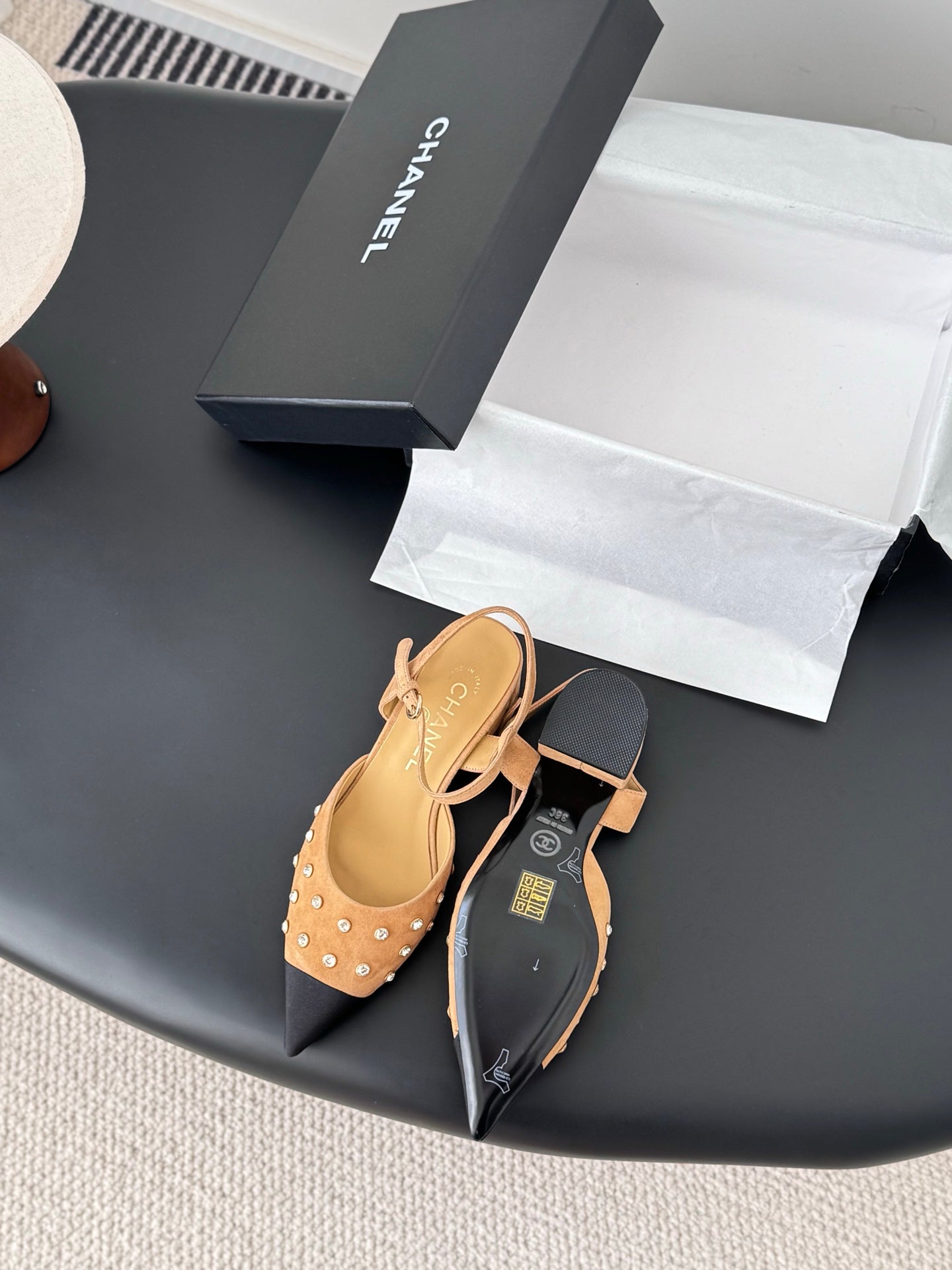 Chan 25fw rhinestones slingback sandals