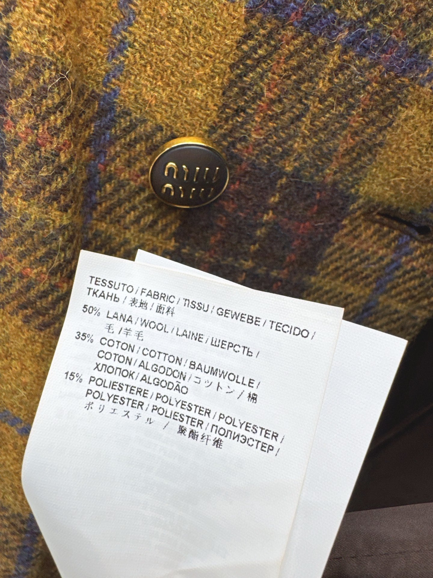 Miu NEW wool retro plaid coat