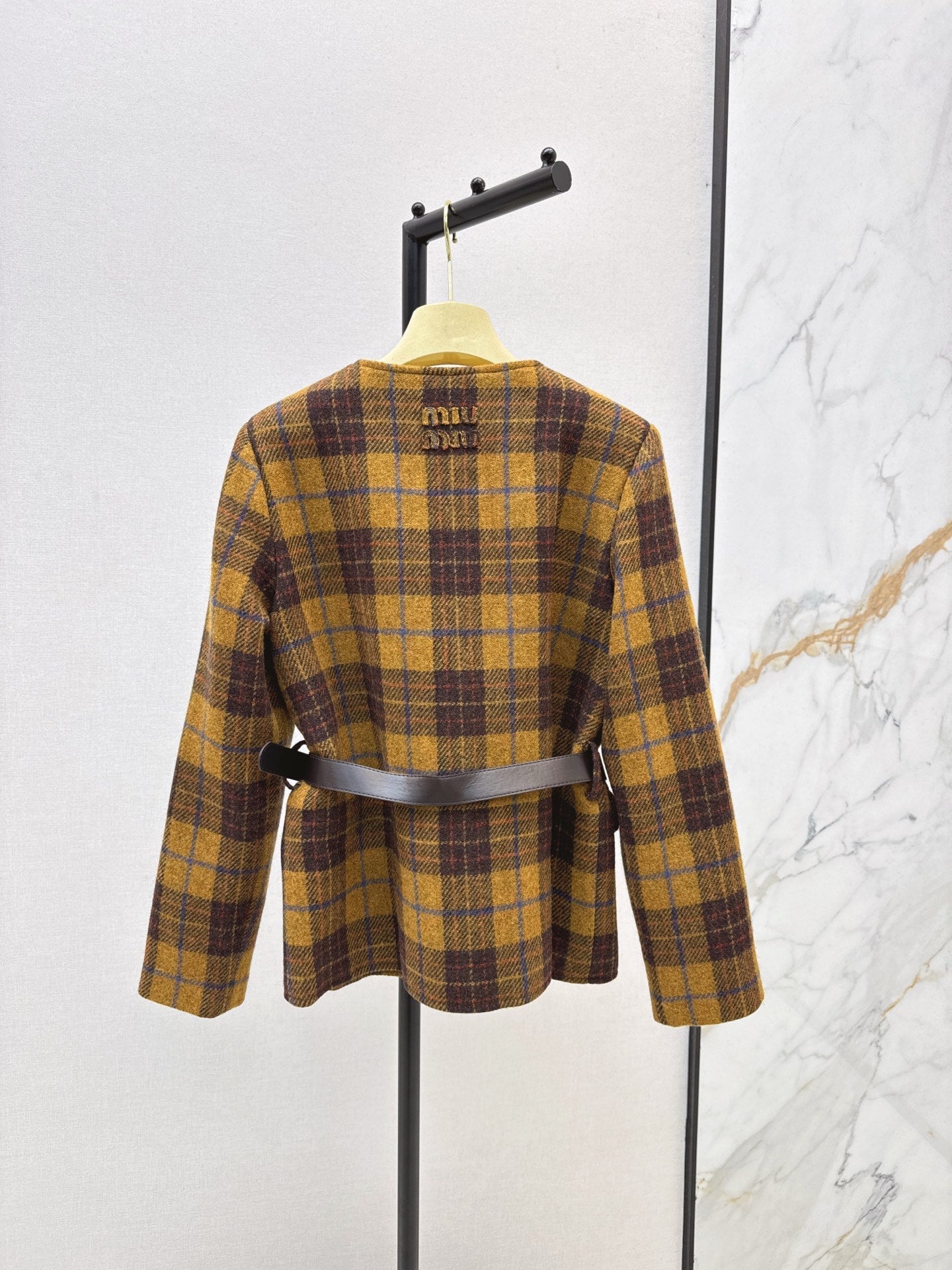 Miu NEW wool retro plaid coat