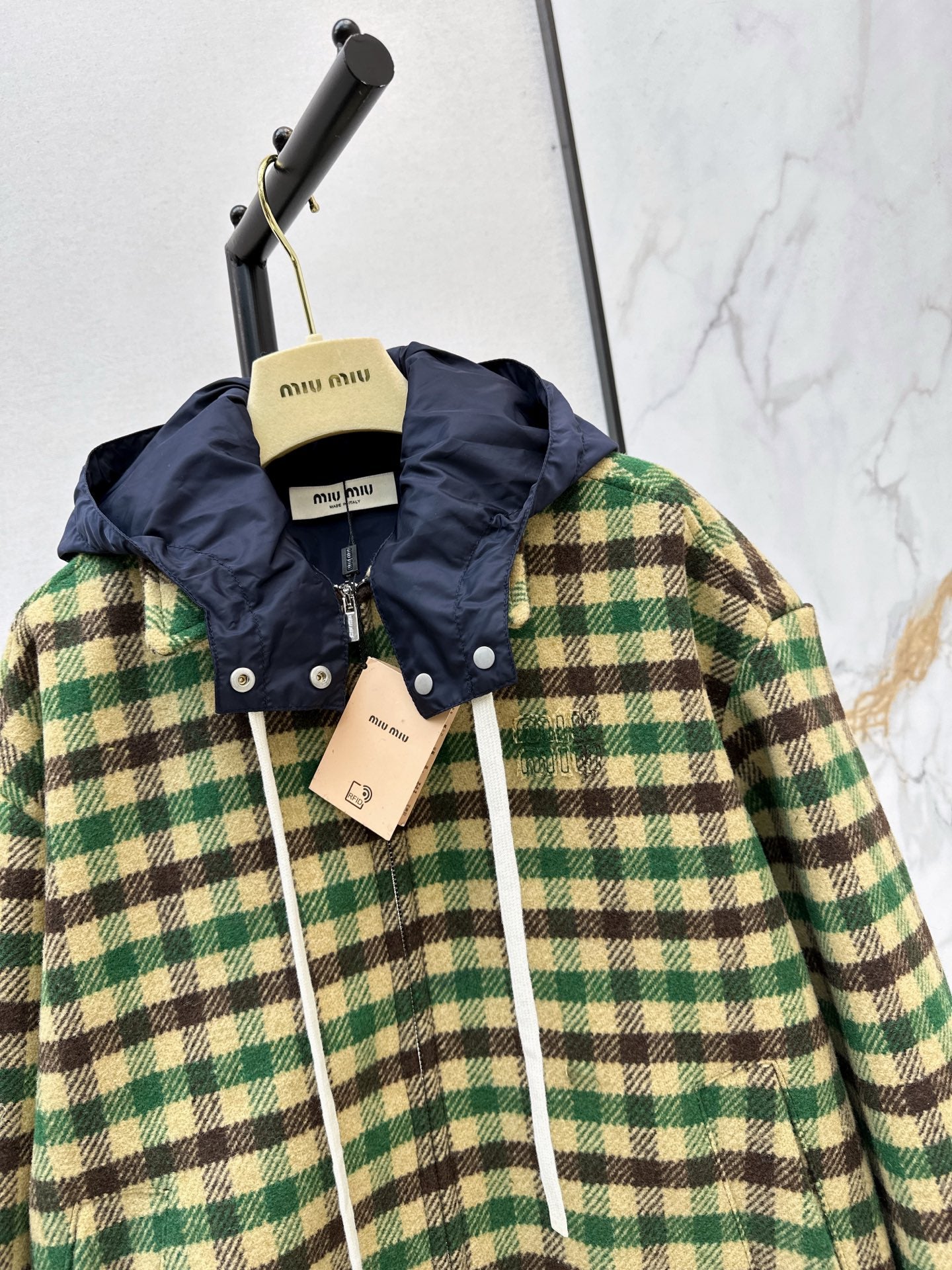 Miu NEW Hooded plaid jacket