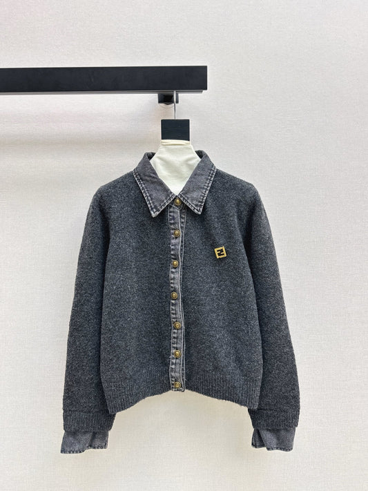 Fend NEW Denim patchwork polo sweater