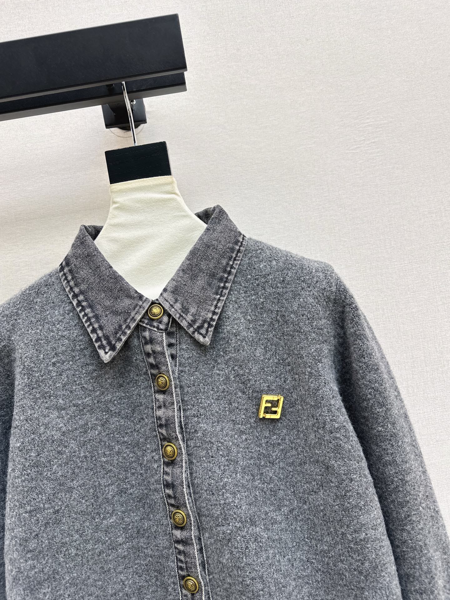 Fend NEW Denim patchwork polo sweater