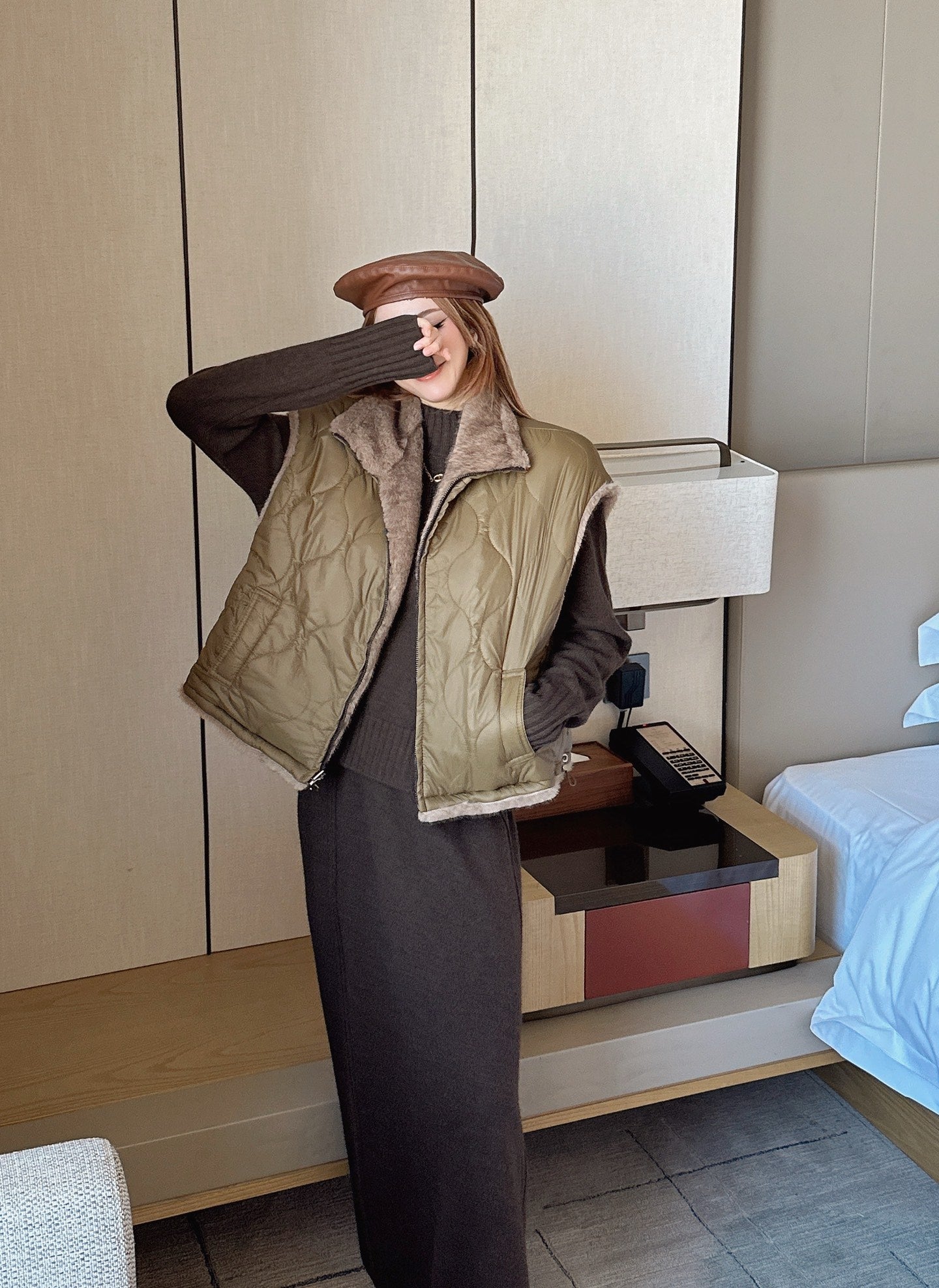 Brun NEW Reversible faux fur vest