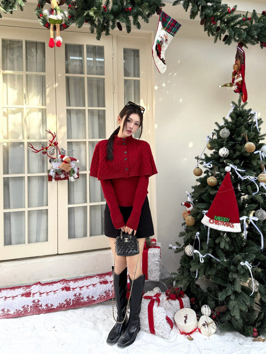 Chan NEW Knitted cape sweater set