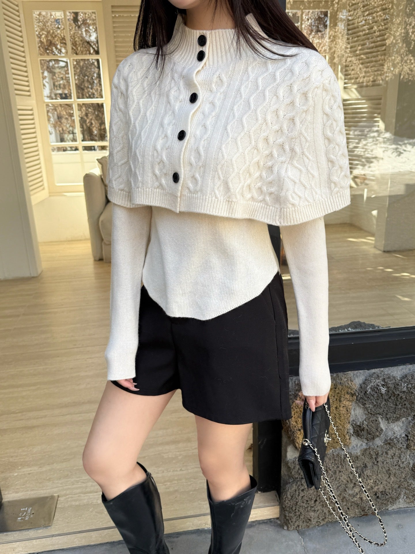 Chan NEW Knitted cape sweater set