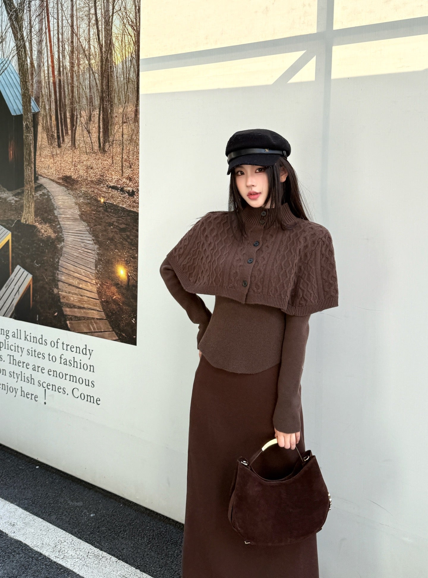 Chan NEW Knitted cape sweater set