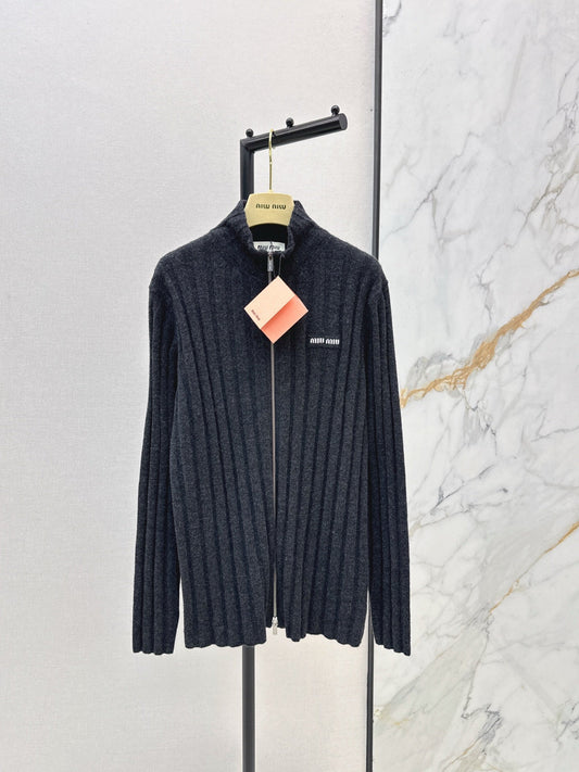 Miu NEW Zippered Ribbed Cashmere Cardigan