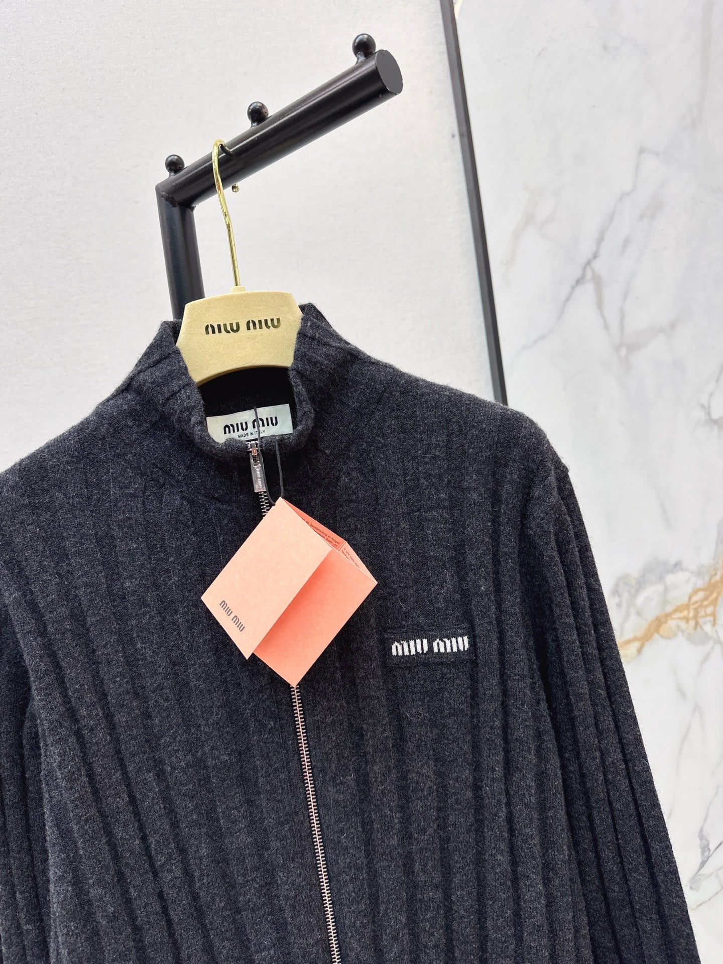 Miu NEW Zippered Ribbed Cashmere Cardigan