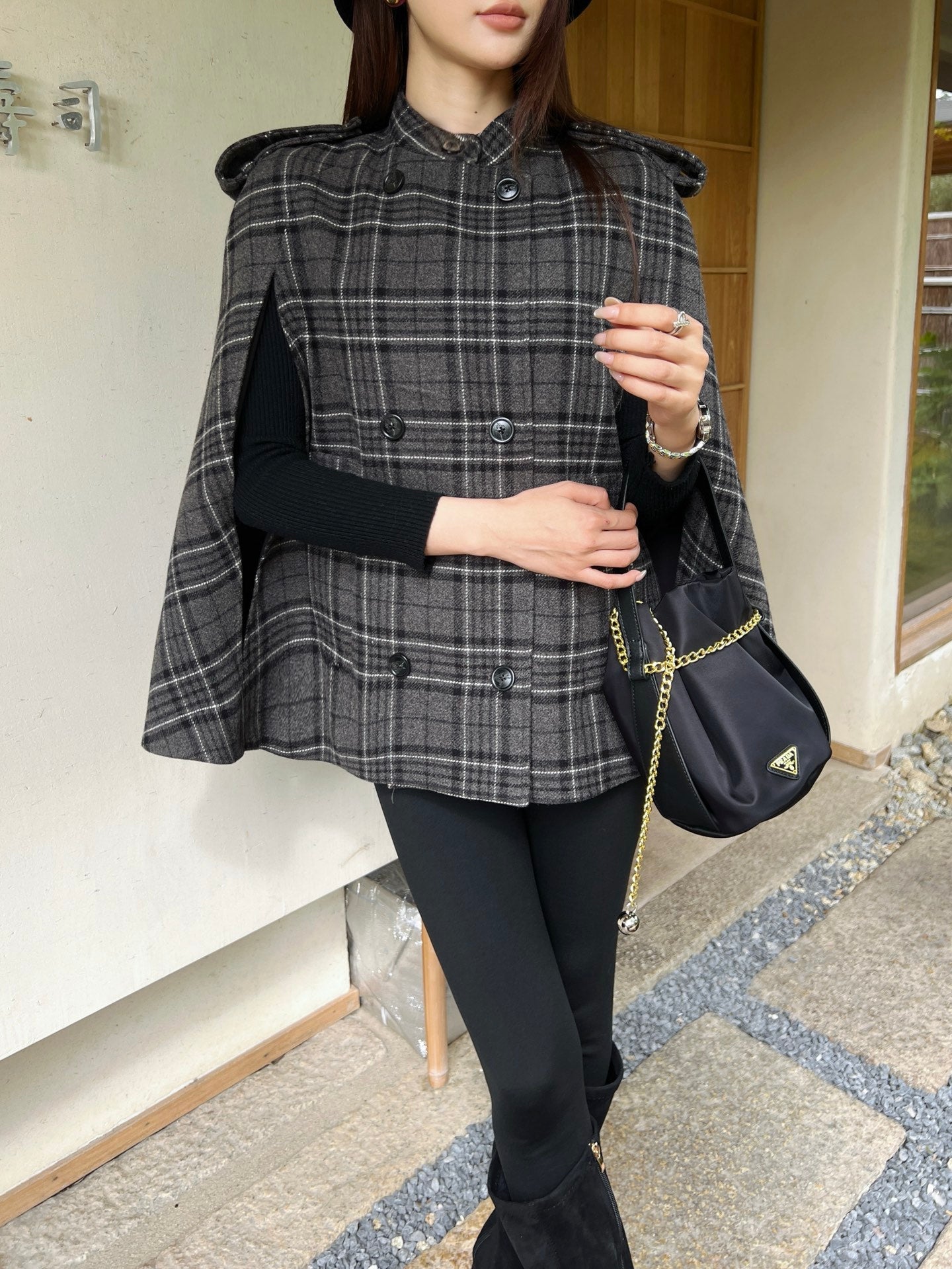 Bur NEW plaid cape coat