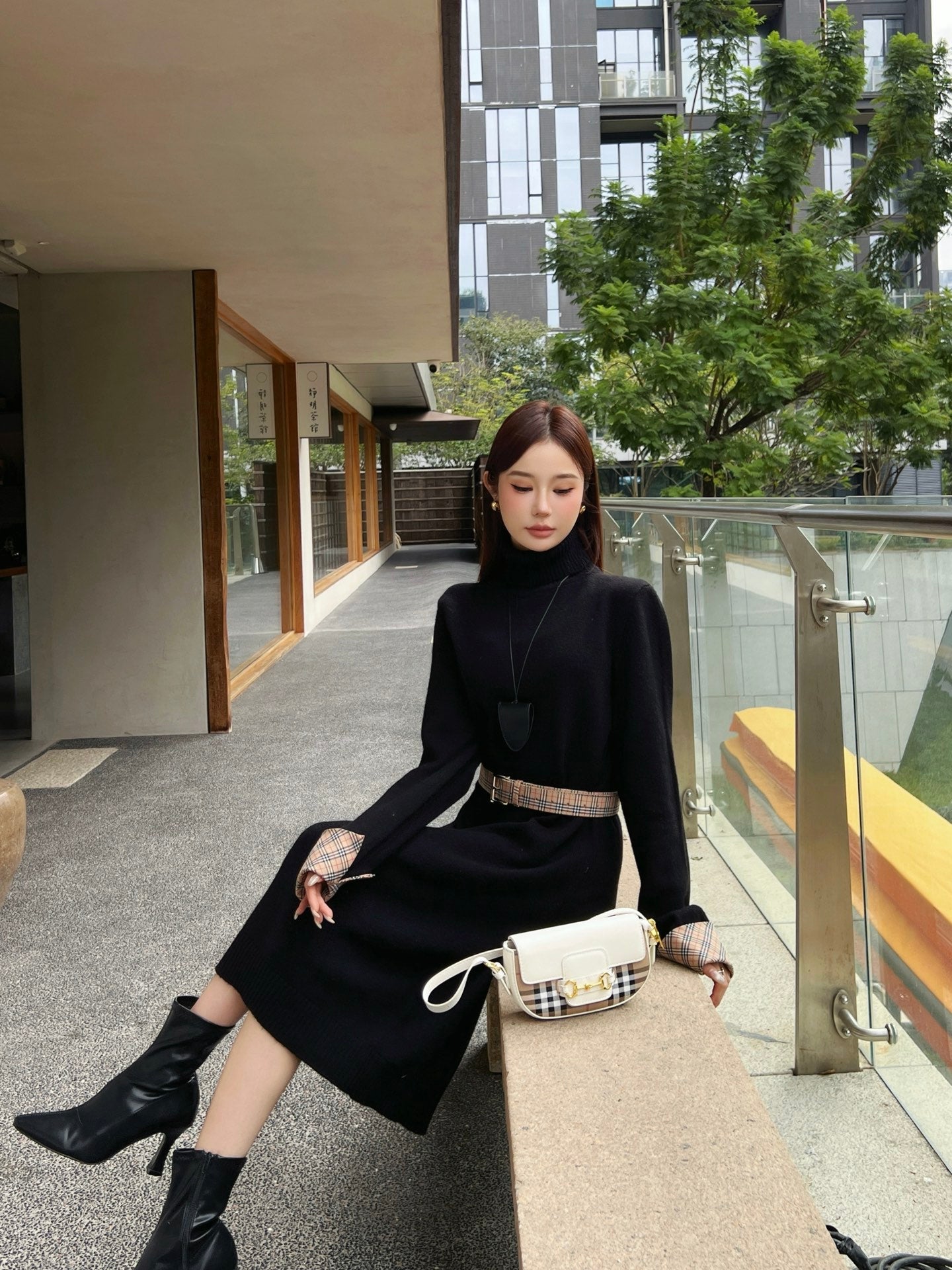 Bur NEW 2in1 contrast wool dress