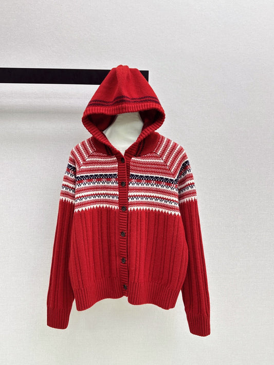 Loro NEW Fair Isle hooded knitted cardigan