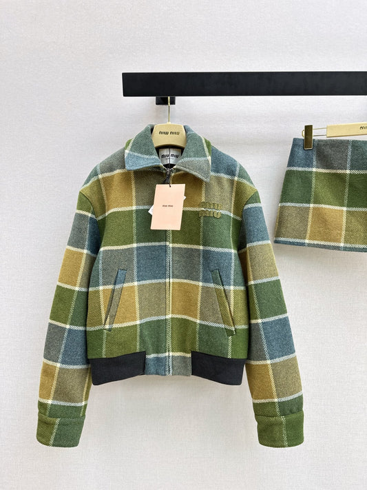 Miu NEW Retro plaid woolen coat