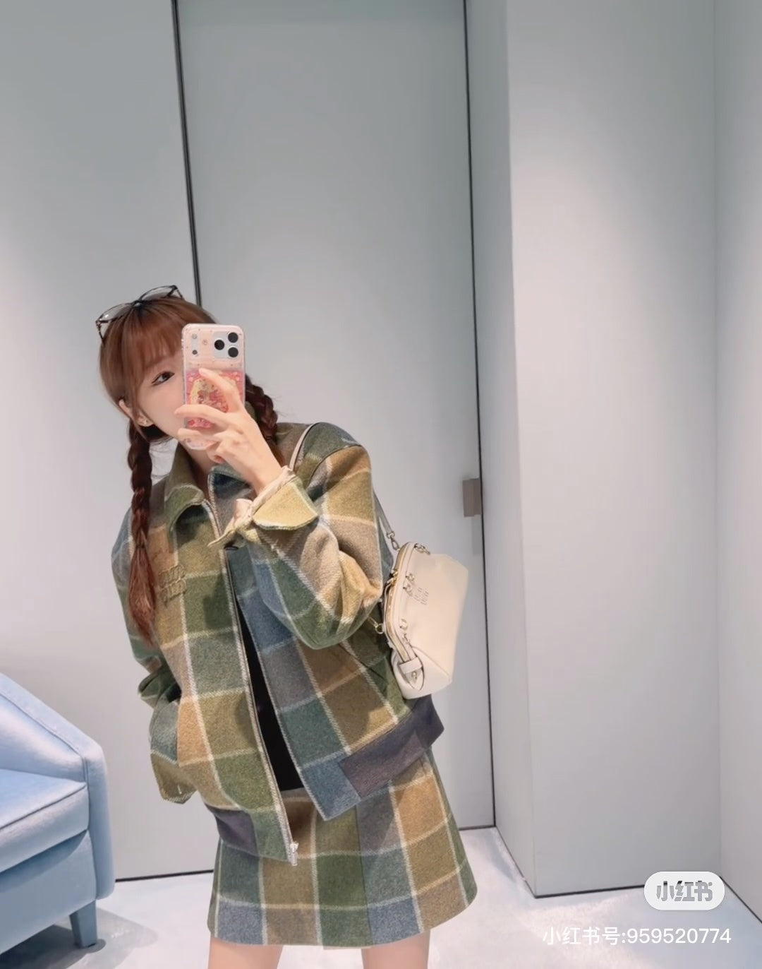 Miu NEW Retro plaid woolen coat