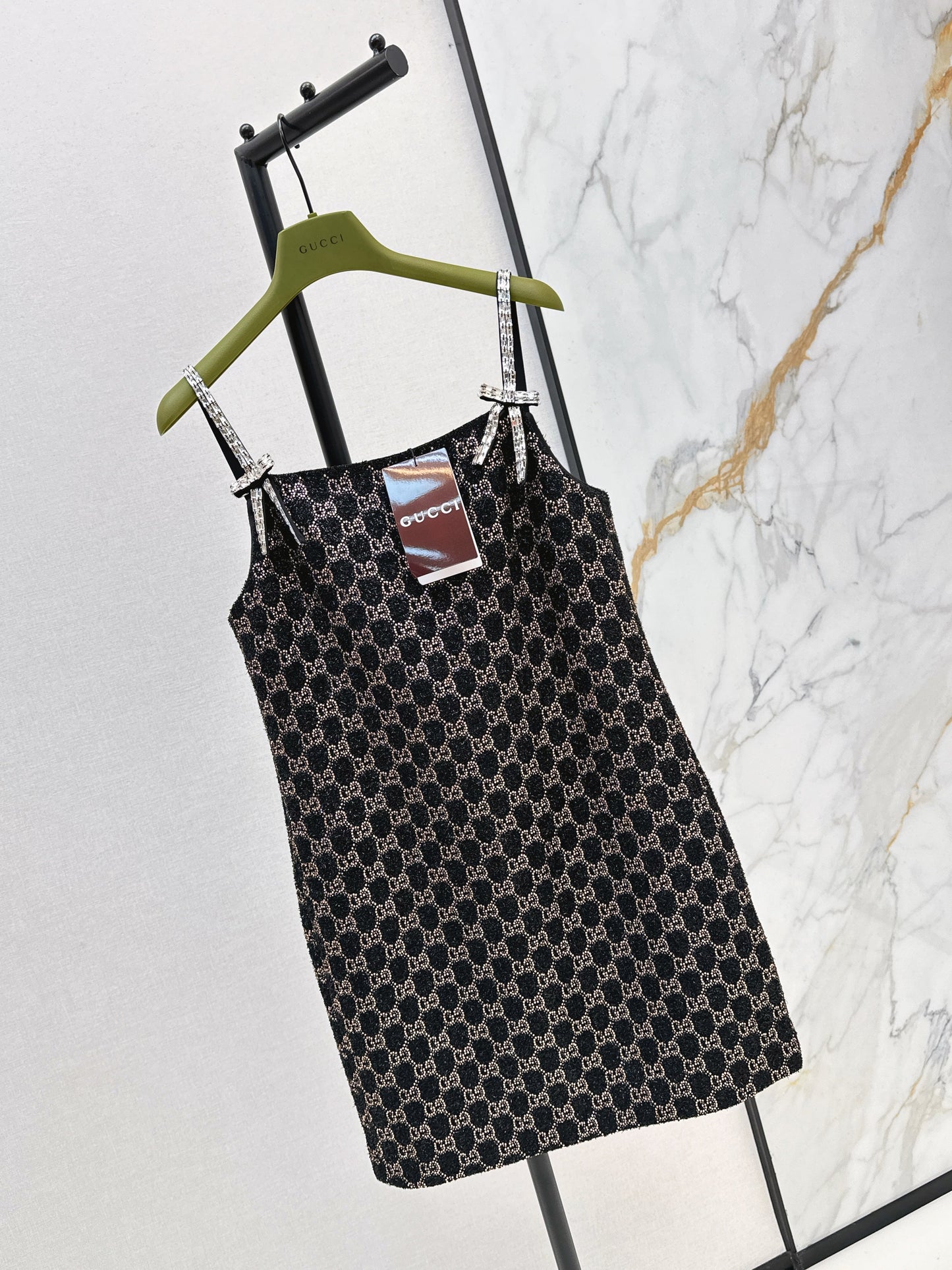 Guc NEW dimon crystal diamond woven slip dress