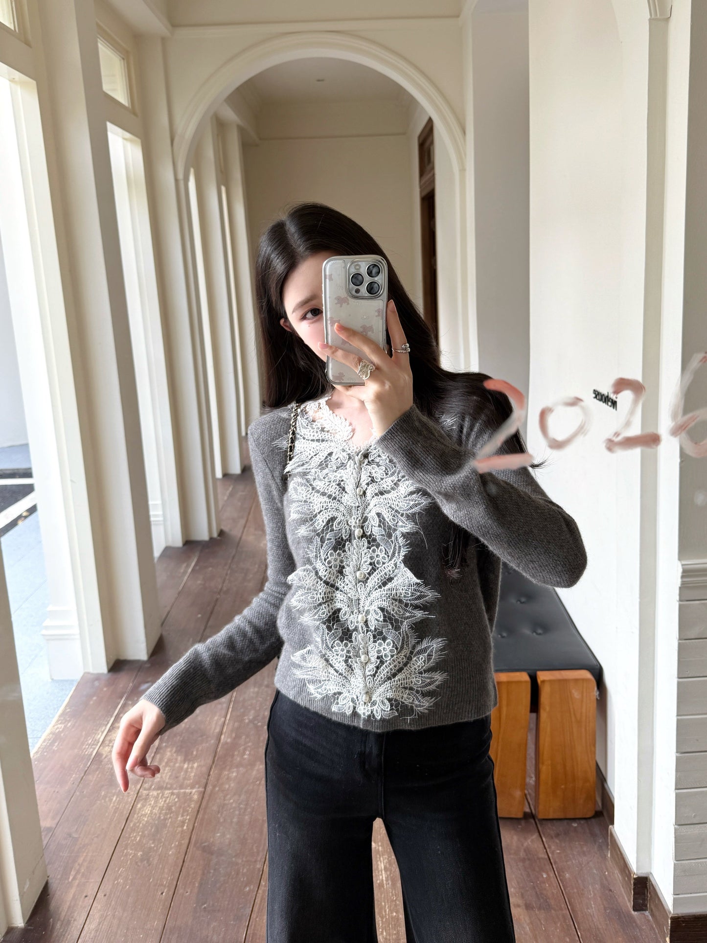 Es NEW Lace-paneled cardigan